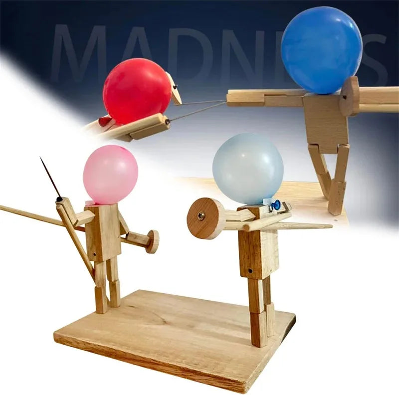 Wooden Fencing Puppet Battle – Bamboo Robot Game for Two-Player Fun