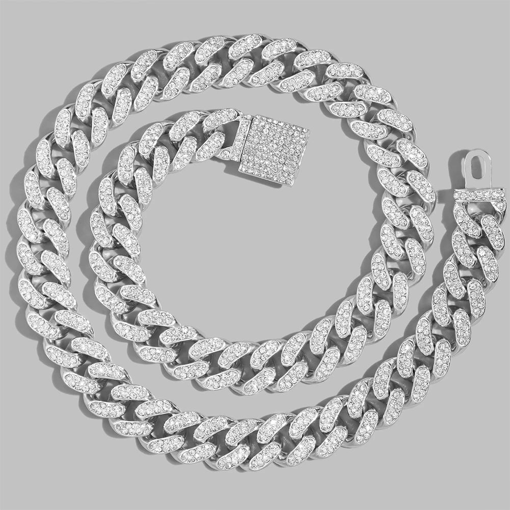 Iced Out Cuban Link Chain – AAA Rhinestone Men's Necklace for Hip Hop Jewelry
