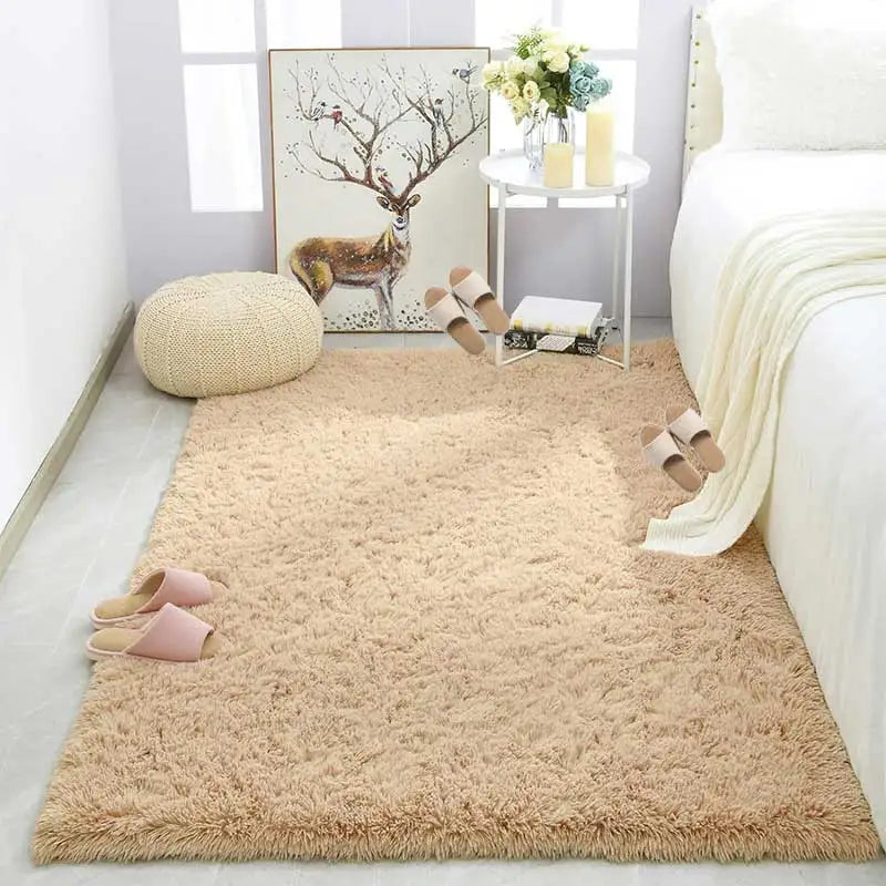 Plush Gray Area Rug – Fluffy Anti-Slip Velvet Carpet for Living Room Decor
