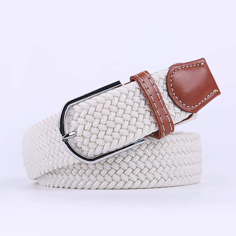 Woven Elastic Canvas Belt – Stretch Braided Buckle Strap for Casual Jeans