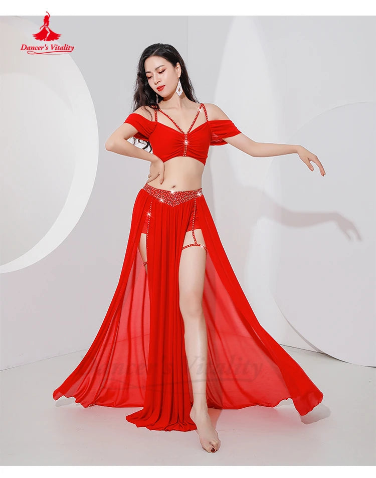 Belly Dance Professional Suit – Mesh Split Skirt Set for Oriental Performance