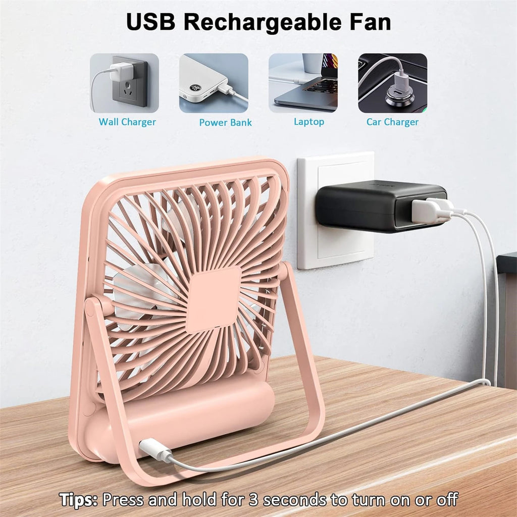 Portable USB Desk Fan – Rechargeable 5-Speed Cooling for Office and Travel