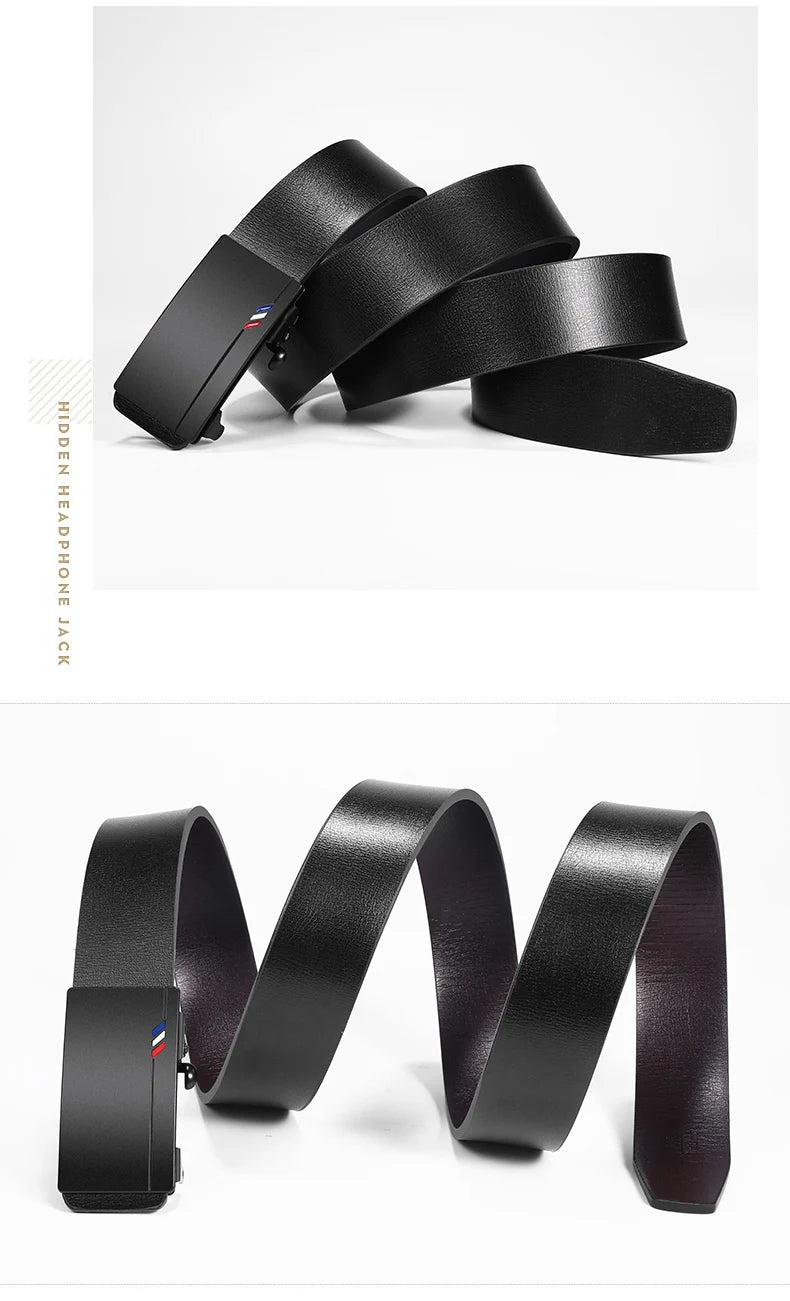 Genuine Leather Automatic Belt – Luxury Metal Buckle Strap for Men