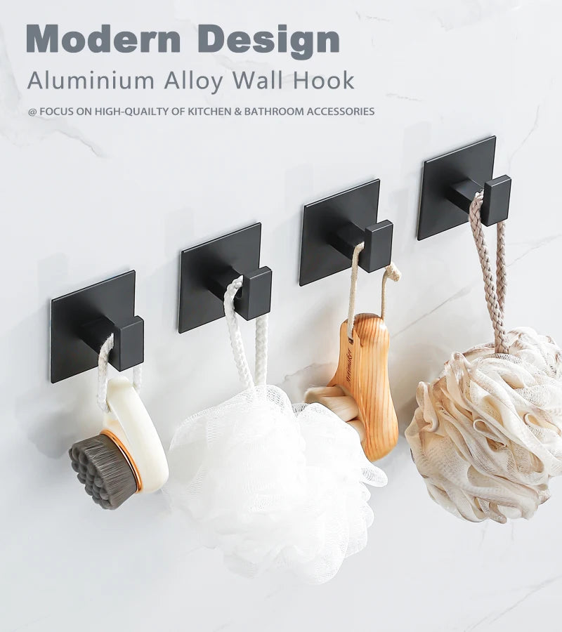 Self-Adhesive Black Wall Hooks – Heavy Duty Hangers for Coats and Towels