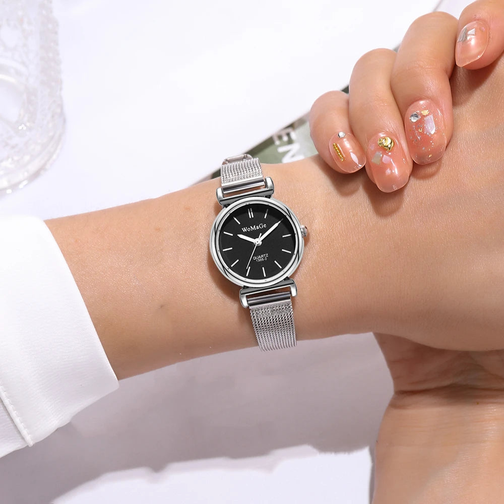Silver Mesh Quartz Watch – Small Dial Stainless Steel for Women