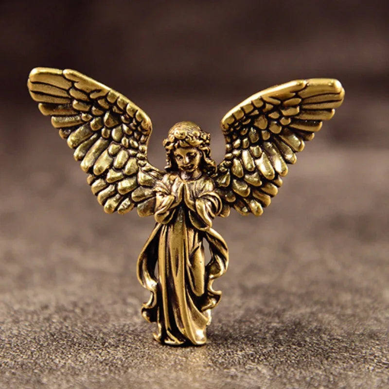 Antique Copper Cupid Statue – Small Brass Angel Figurine for Home Decor