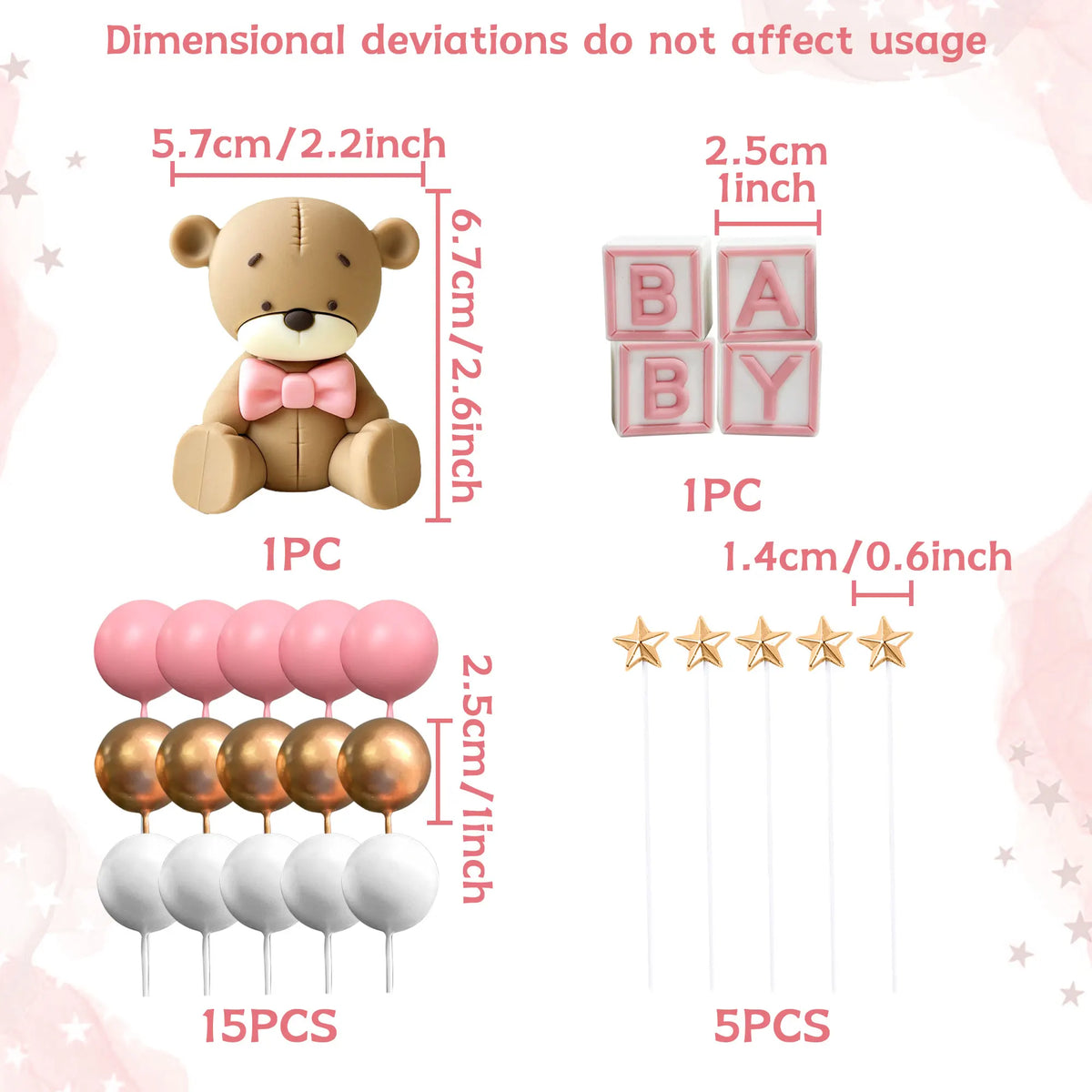 Pink Bear Cake Topper – Cute Animal Figurine for Baby Shower Birthday Parties