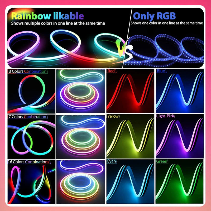 RGBIC Silicone Neon LED Strip – Music Sync Lighting for Room Decor