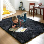 Plush Gray Area Rug – Fluffy Anti-Slip Velvet Carpet for Living Room Decor