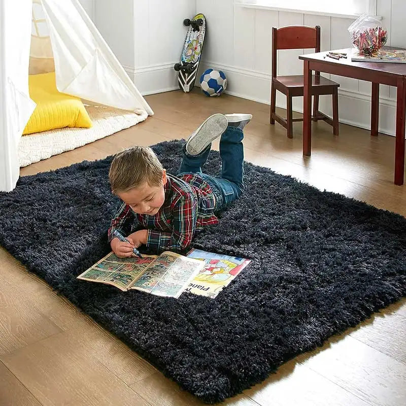 Plush Gray Area Rug – Fluffy Anti-Slip Velvet Carpet for Living Room Decor
