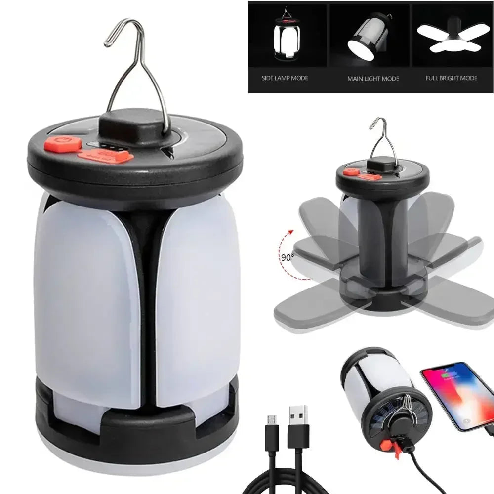 Rechargeable Solar LED Lantern – 1000LM Power Bank for Camping and Fishing