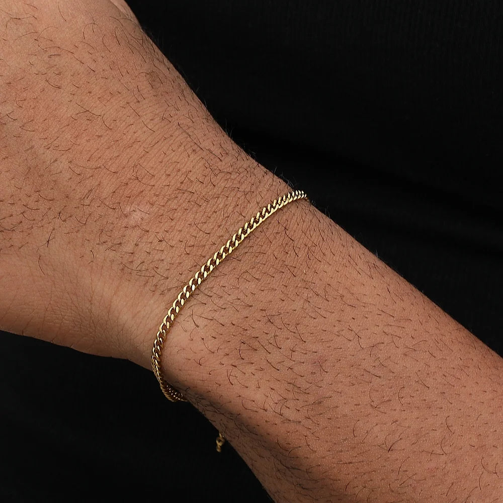 Gold Stainless Steel Cuban Chain Bracelet – Unisex Hip Hop Jewelry