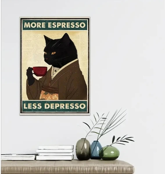 Funny Black Cat Newspaper Poster – Retro Bathroom Wall Art for Home Decor