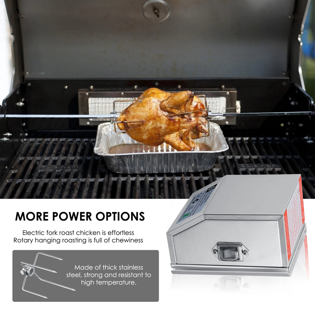 Universal Stainless Steel Rotisserie Kit – Electric BBQ Grill for Outdoor