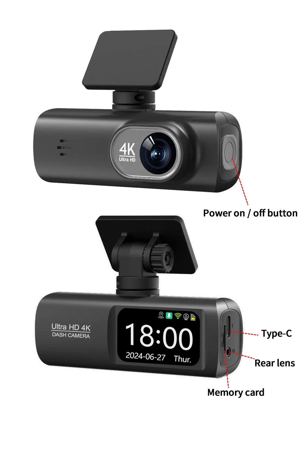 4K Dual Dash Cam – GPS WiFi Driving Recorder for Car Security