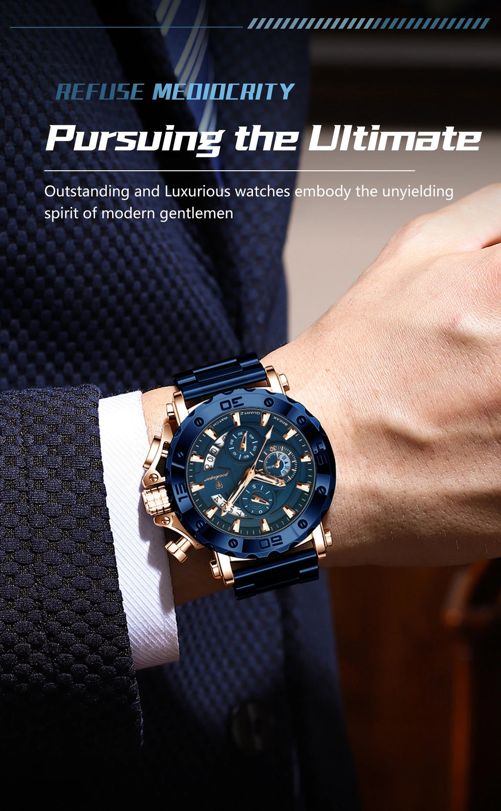 Stainless Steel Chronograph Watch – Luminous Waterproof Quartz for Men