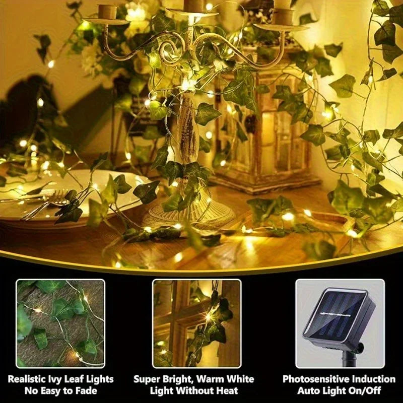 Solar LED Fairy Lights – Artificial Ivy Leaves for Garden Decoration