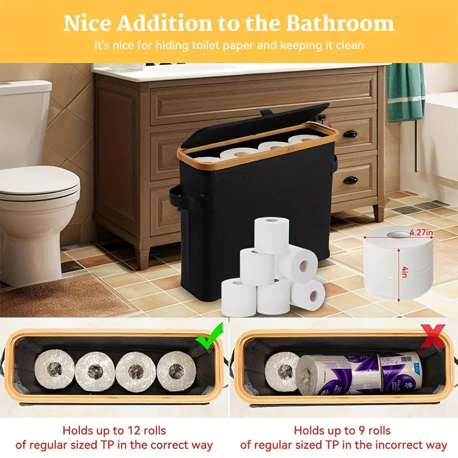Bamboo Toilet Paper Holder – Enclosed Tissue Storage Box for Bathroom Organizer