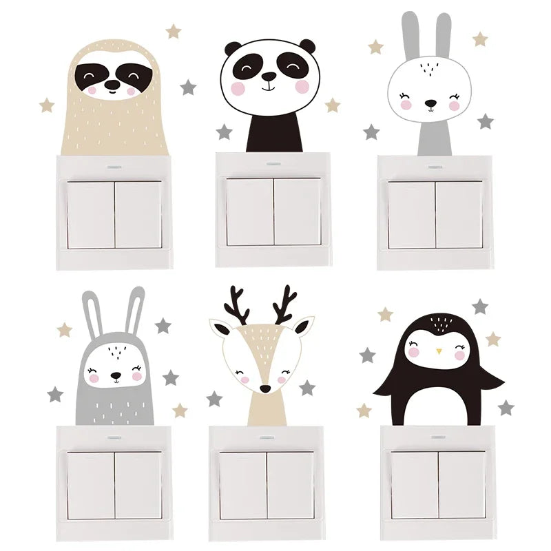 Cartoon Animal Switch Stickers – Cute Boho Wall Decals for Kids Nursery