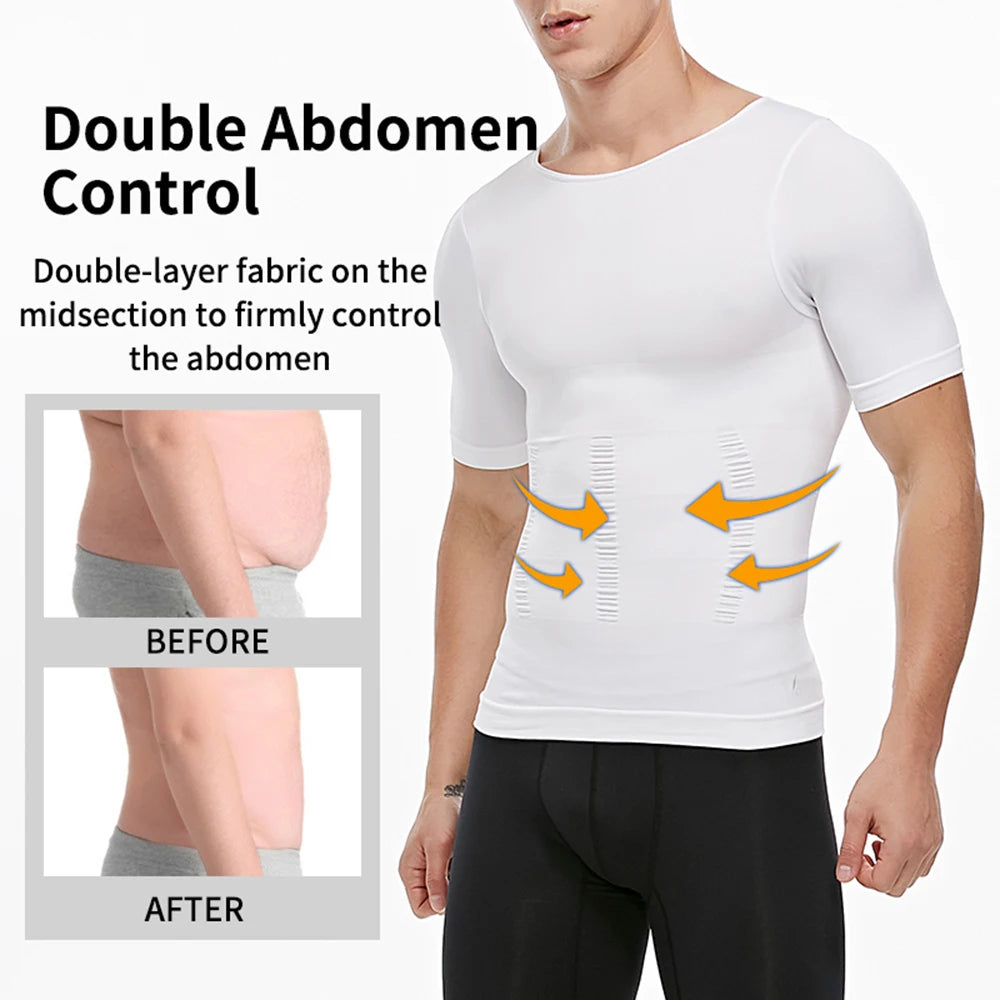 Men's Compression Shapewear Shirt – V-Neck Tummy Control for Fitness Workout