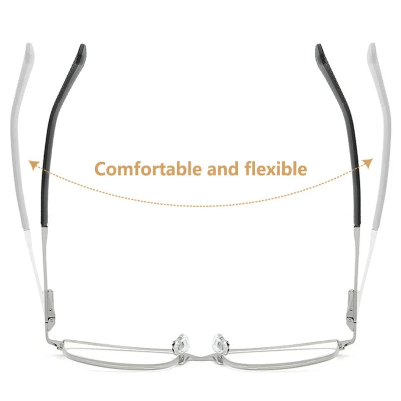 Metal Half-Frame Reading Glasses – Anti-Blue Light Eyewear for Business