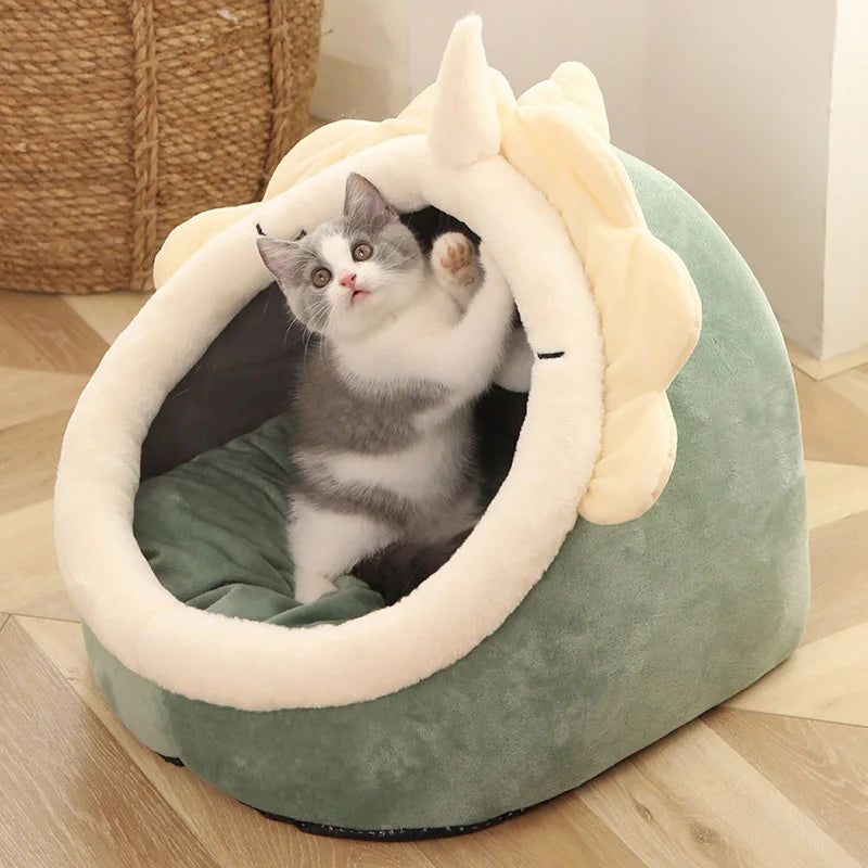 Foldable Cave Cat Bed – Washable Plush Sleeping Mat for Small Pets