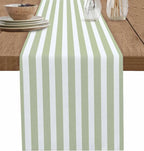 Sage Green Striped Table Runner – Minimalist Decor for Dining Room Tables