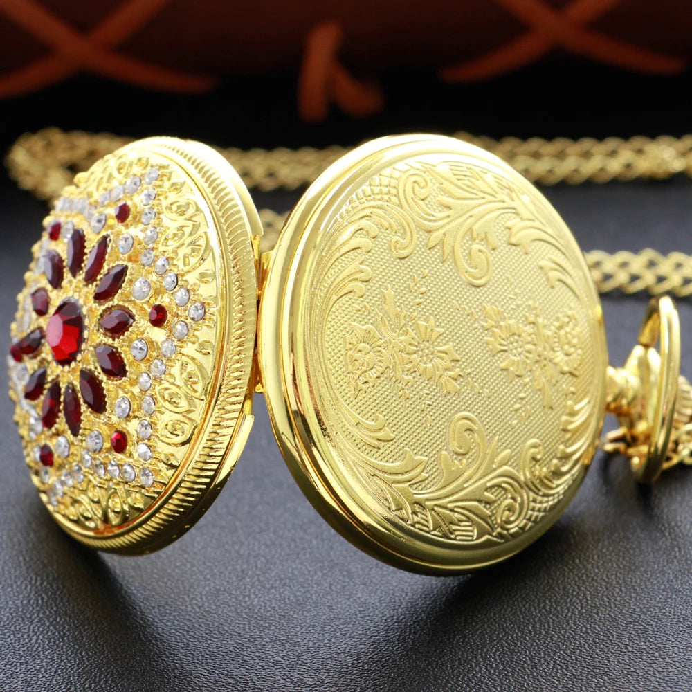 Emerald Diamond Pocket Watch Necklace – Luxury Gold Pendant for Gift