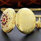 Emerald Diamond Pocket Watch Necklace – Luxury Gold Pendant for Gift