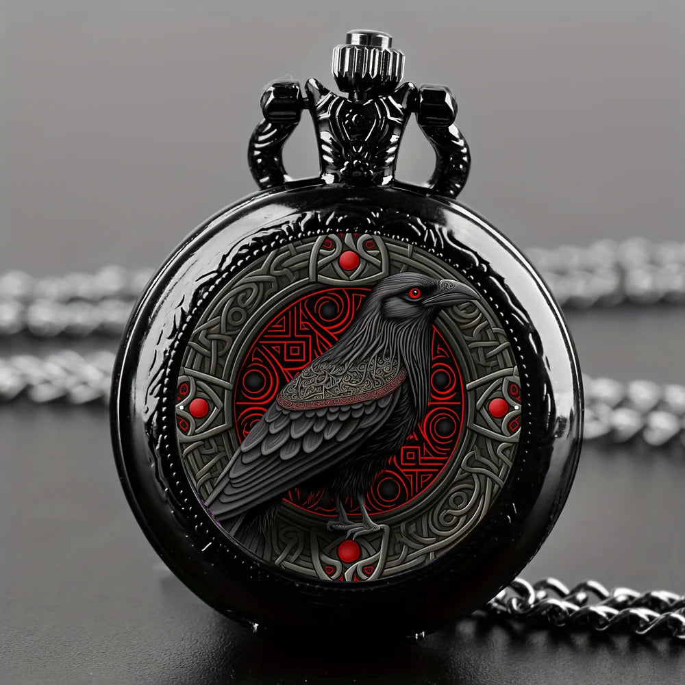 Clever Crow Pocket Watch – Vintage Quartz Necklace for Kids Gift