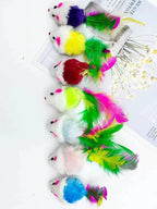 Plush Mouse Cat Toy – Durable Feather Teaser for Interactive Pet Play