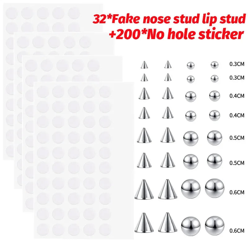 Fake Body Piercing Set – Adhesive Studs for Nose Lips and Eyebrows