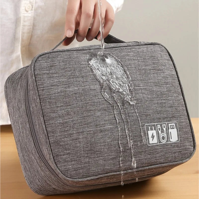 Waterproof Travel Cable Organizer – Double Layer Case for Electronics