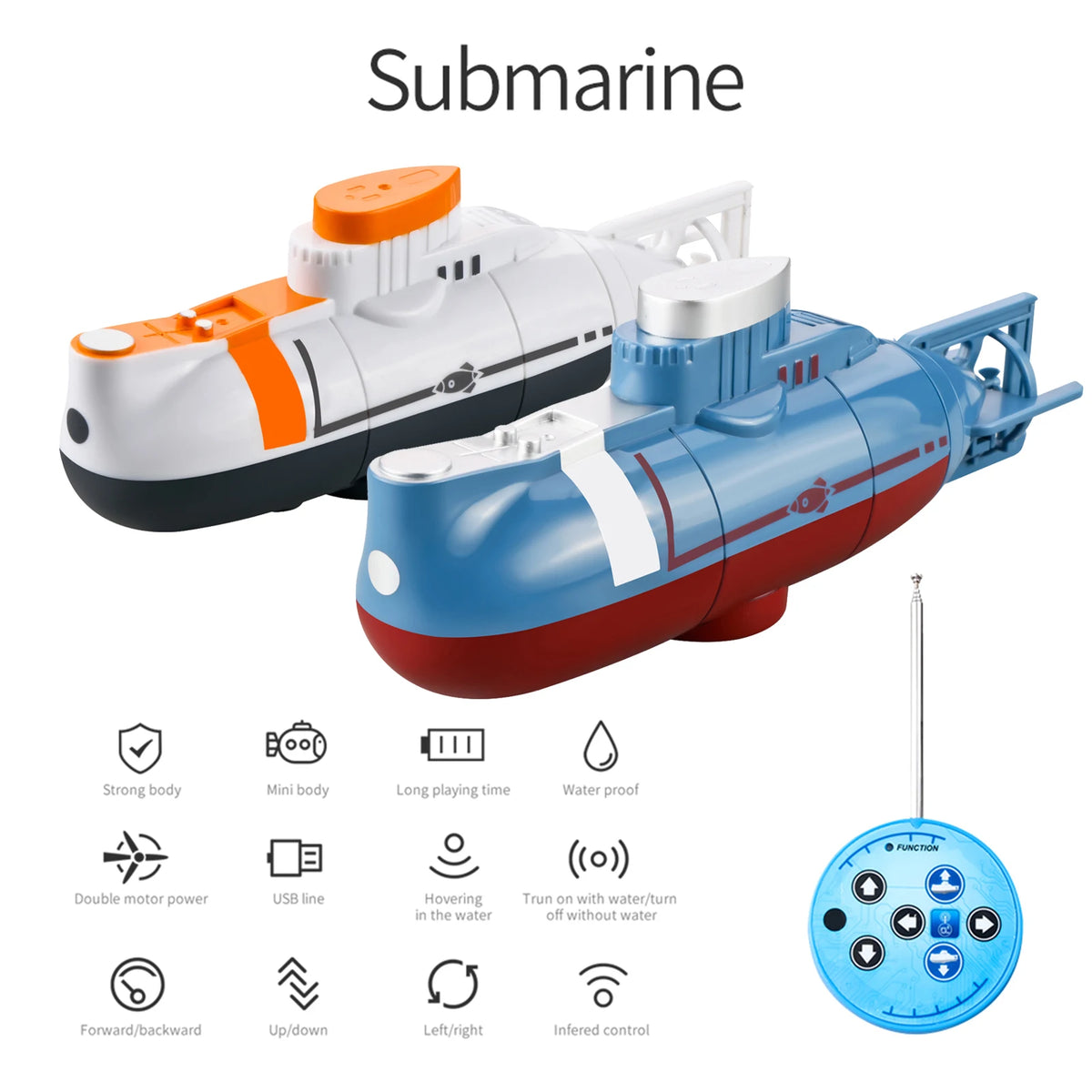 Mini RC Submarine – Waterproof Simulation Boat Toy for Kids Pool Play