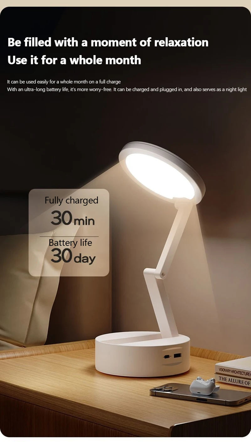 Foldable LED Desk Lamp – Rechargeable USB Reading Light for Home Office