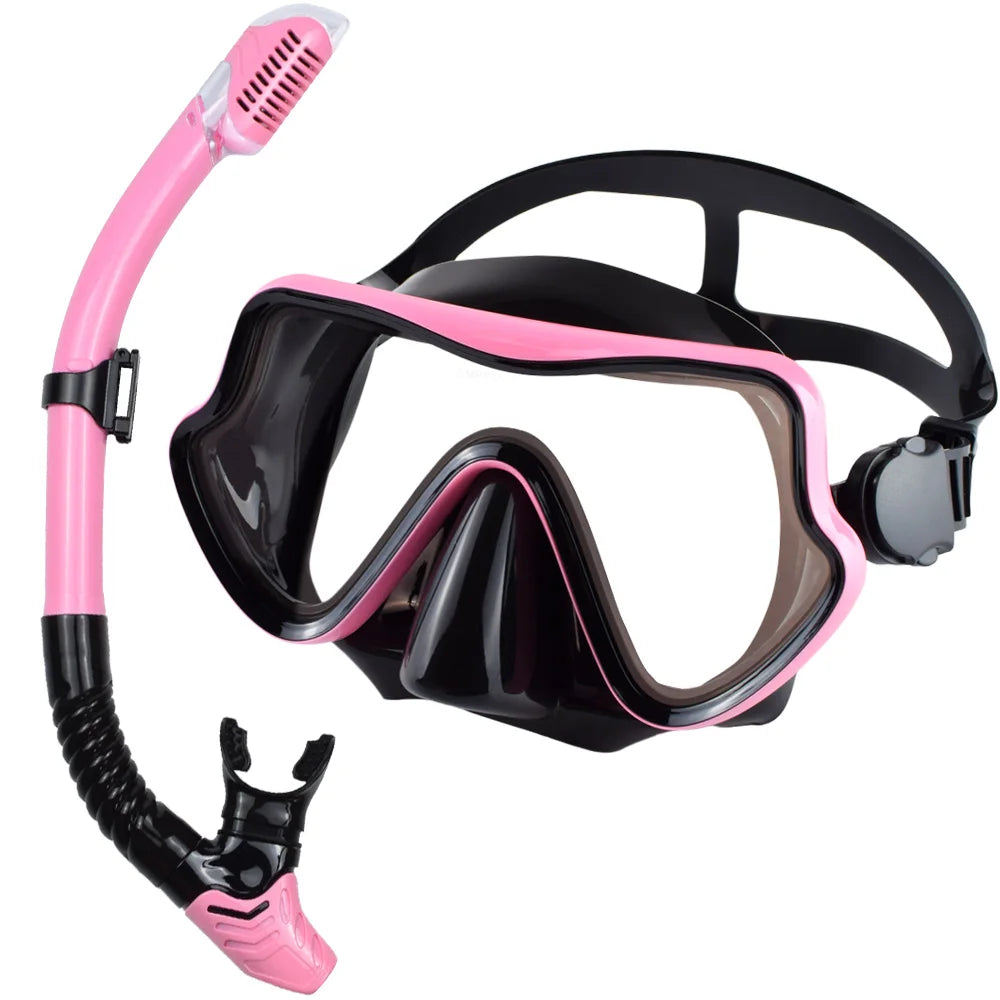 Tempered Glass Scuba Mask Set – Panoramic Snorkeling Gear for Adults