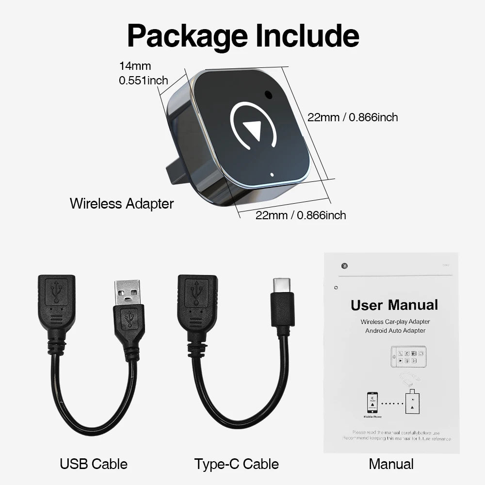 Wireless CarPlay Adapter – 2-in-1 USB Dongle for Apple iPhone and Android Auto