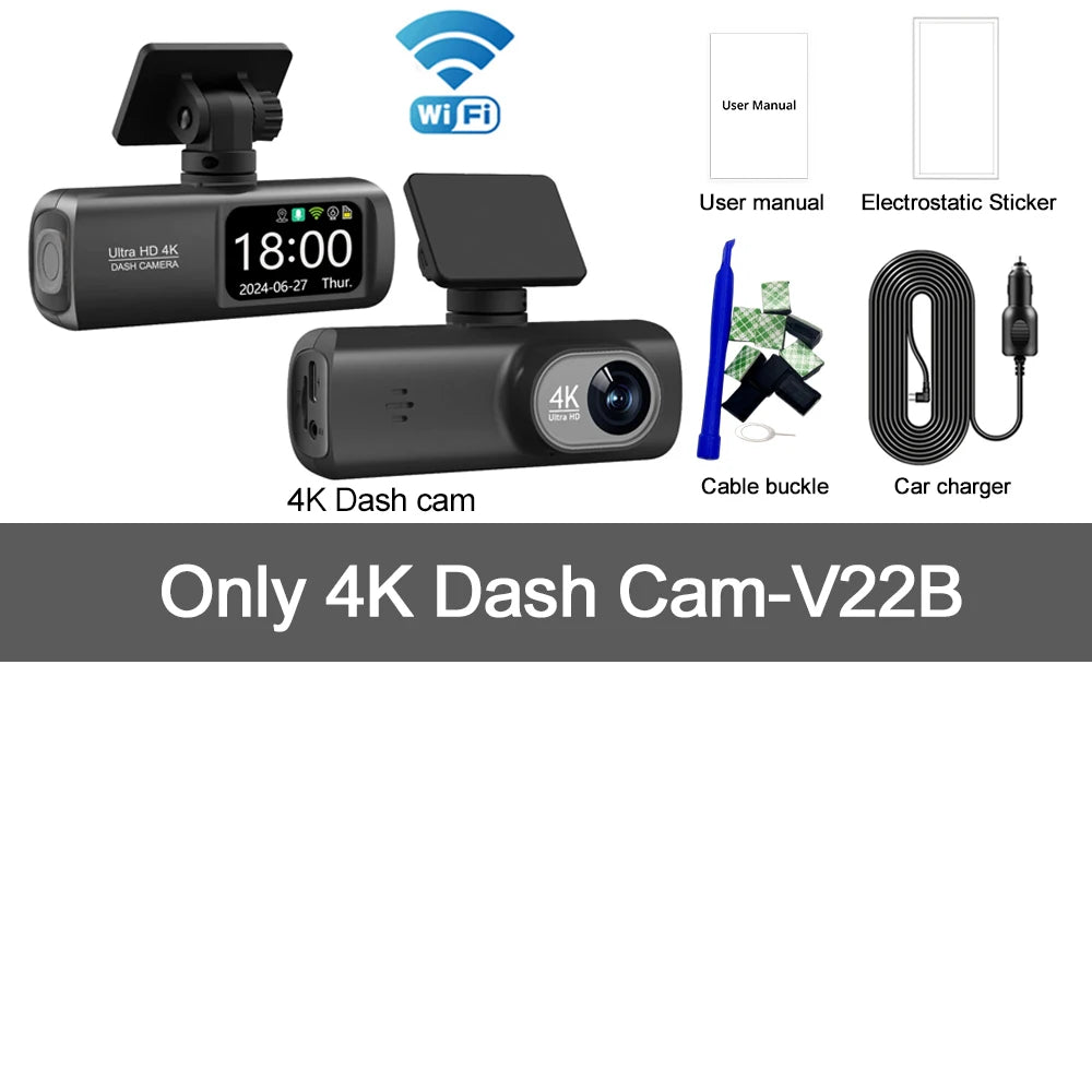 4K Dual Dash Cam – GPS WiFi Driving Recorder for Car Security