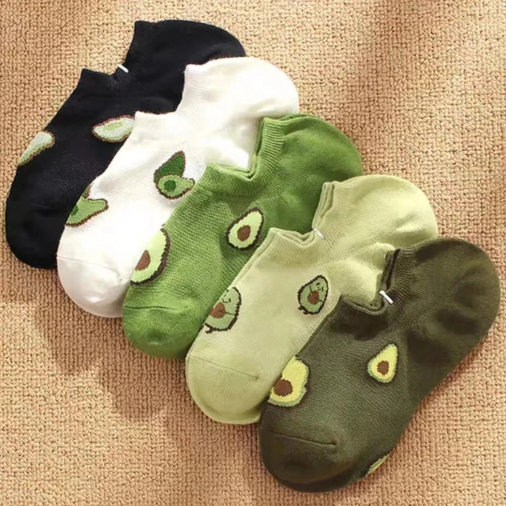 Avocado Crew Ankle Socks – Breathable Kawaii Cotton for Women's Fashion
