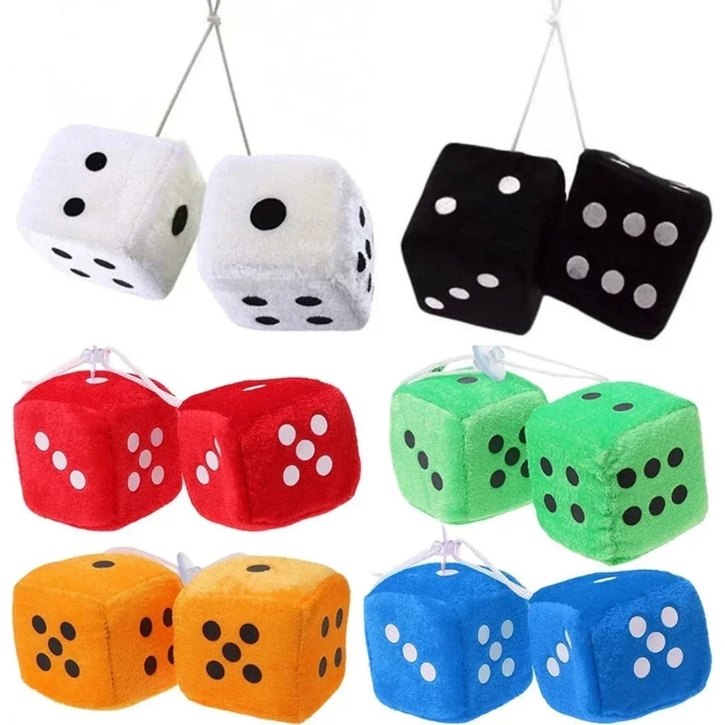 Fuzzy Dice Hanging Ornament – Plush Soft Dots for Car Rear View Mirror Decor