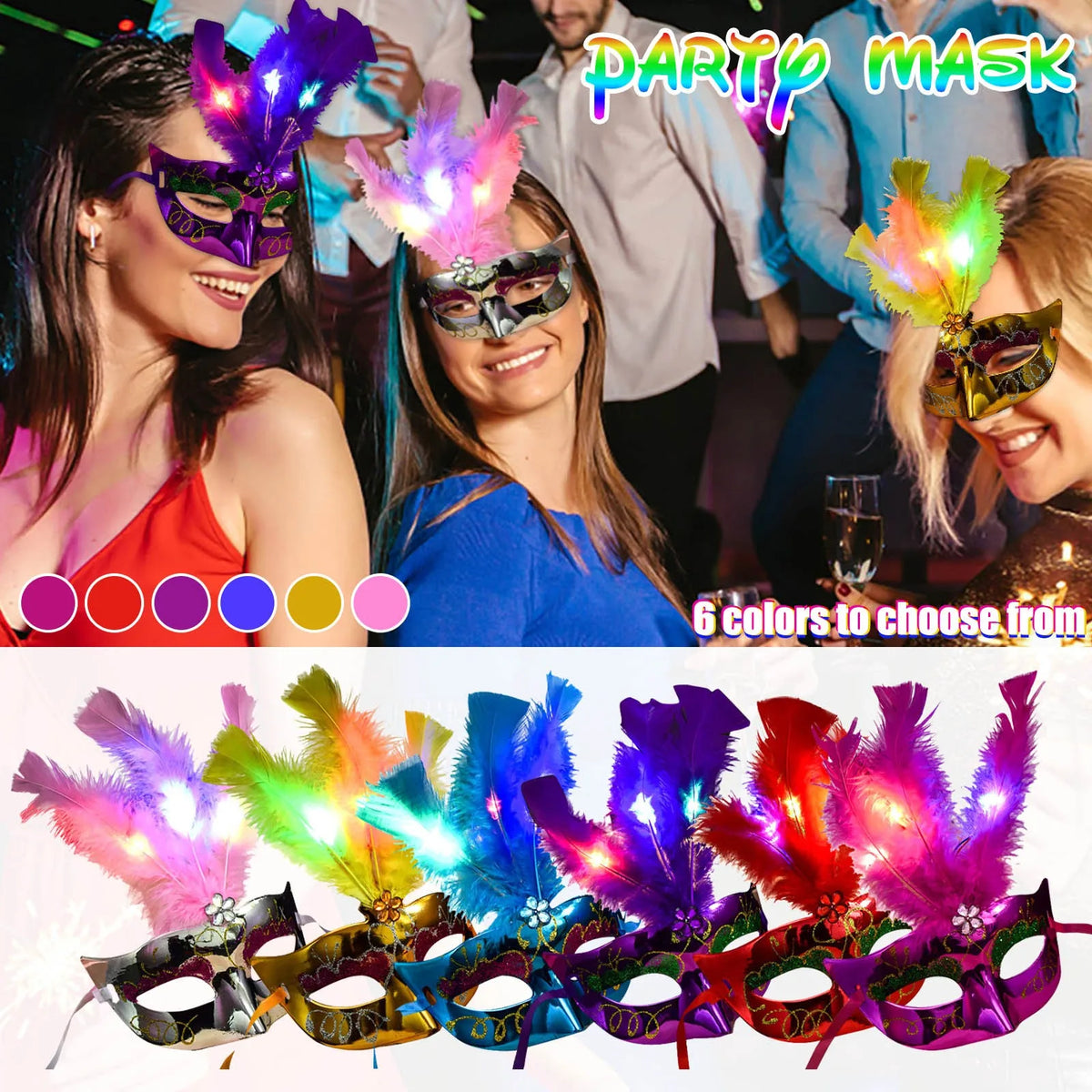 LED Feather Masquerade Mask – Glowing Venice Carnival Cosplay Costume