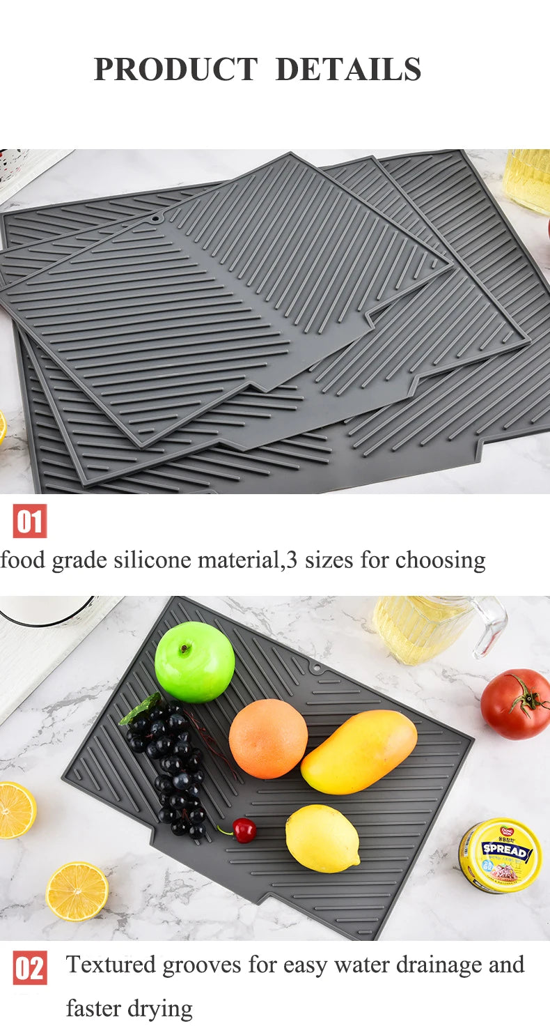 Silicone Dish Drying Mat – Non-Slip Heat Resistant Pad for Kitchen Counters