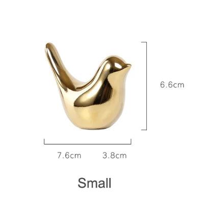 Nordic Gold Ceramic Bird Statue – Modern Animal Sculpture for Home Decor