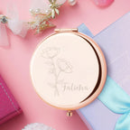 Custom Engraved Floral Hand Mirror – Personalized Wedding Guest Gift