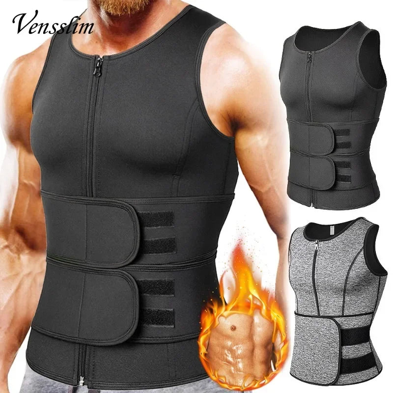 Men Compression Waist Trainer Vest – Slimming Sauna Shirt for Workout Fitness