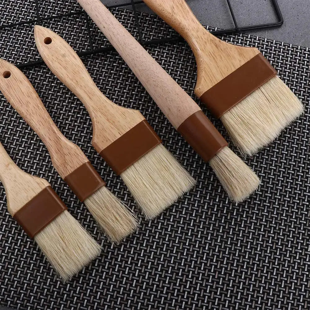 Wooden Bristle Pastry Brush – Flat Oil Basting Tool for Baking and Barbecue