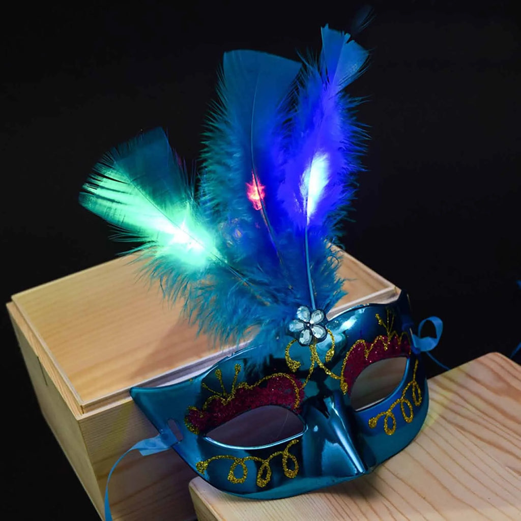 LED Feather Masquerade Mask – Glowing Venice Carnival Cosplay Costume