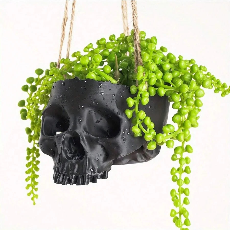 3D Printed Skull Flowerpot – Gothic Hanging Basket for Home and Office Decor