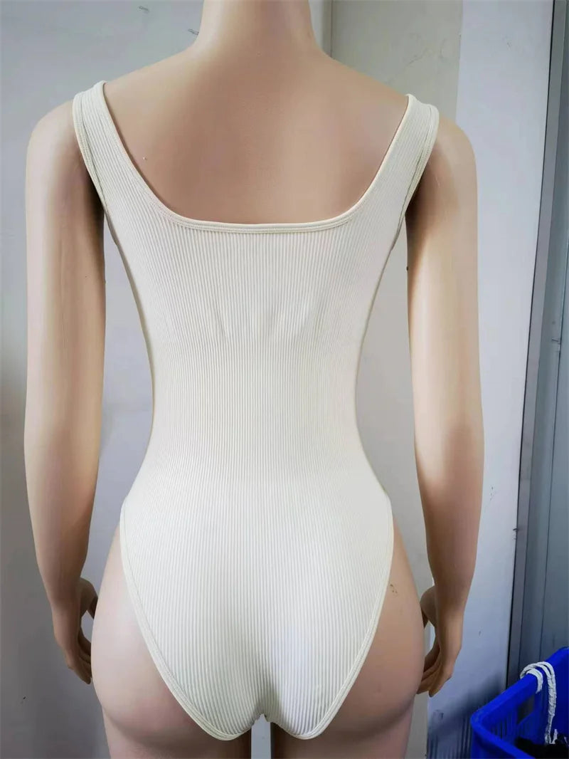 Ribbed Tummy Control Jumpsuit – Open Crotch Shapewear for Daily Compression