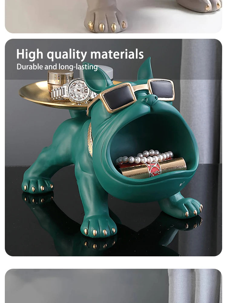 Bulldog Key Storage Tray – Decorative Resin Figurine for Entryway Decor